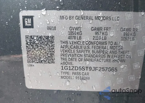 2018 Chevrolet Malibu Lt z USA, uszkodzony, nr VIN 1G1ZD5ST9JF257665